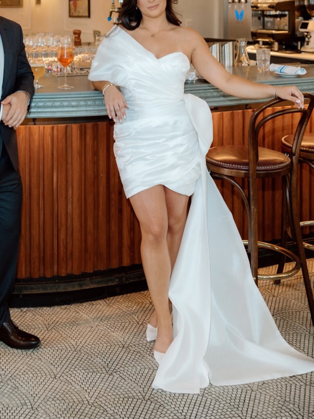 White Asymmetrical Dress with Detachable train